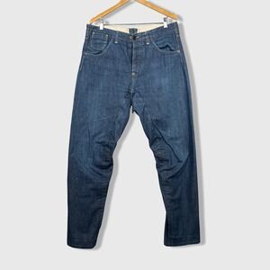 Men Dark Wash Button Fly Denim Selvedge Jeans 36x32 Straight Leg Casual Workwear